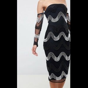 Embellished Midi Dress w/ Faux Pearl Detail